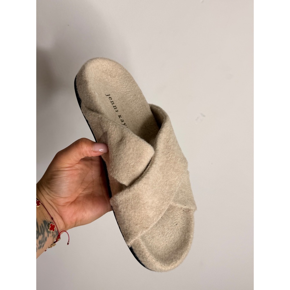 Jenni Kayne Shearling Crossover Sandals Oatmeal Beige Wool Slides Size 39